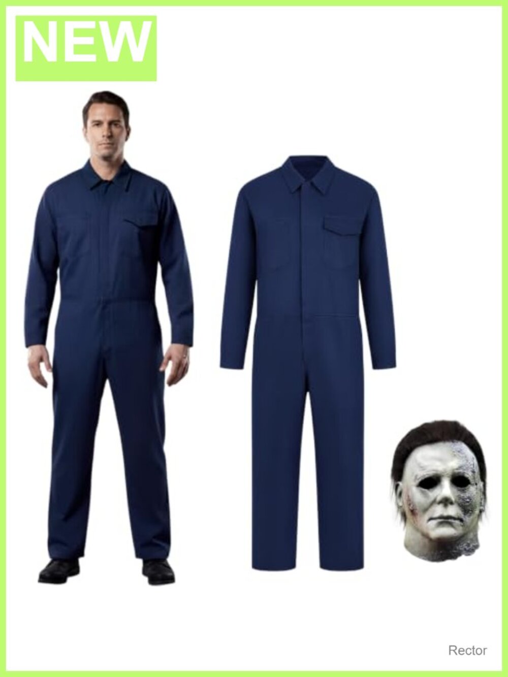 Horror Killer Jumpsuit with Mask, Halloween Costume, Navy Coverall